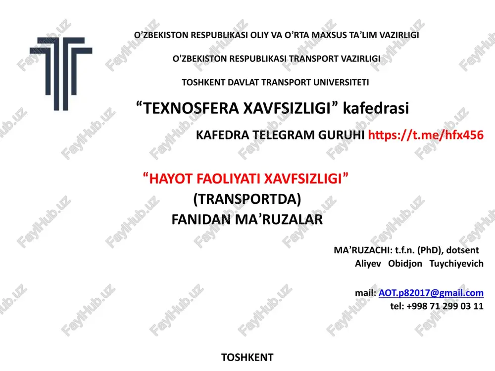 "hayot faoliyati xavfsizligi" — PPTX