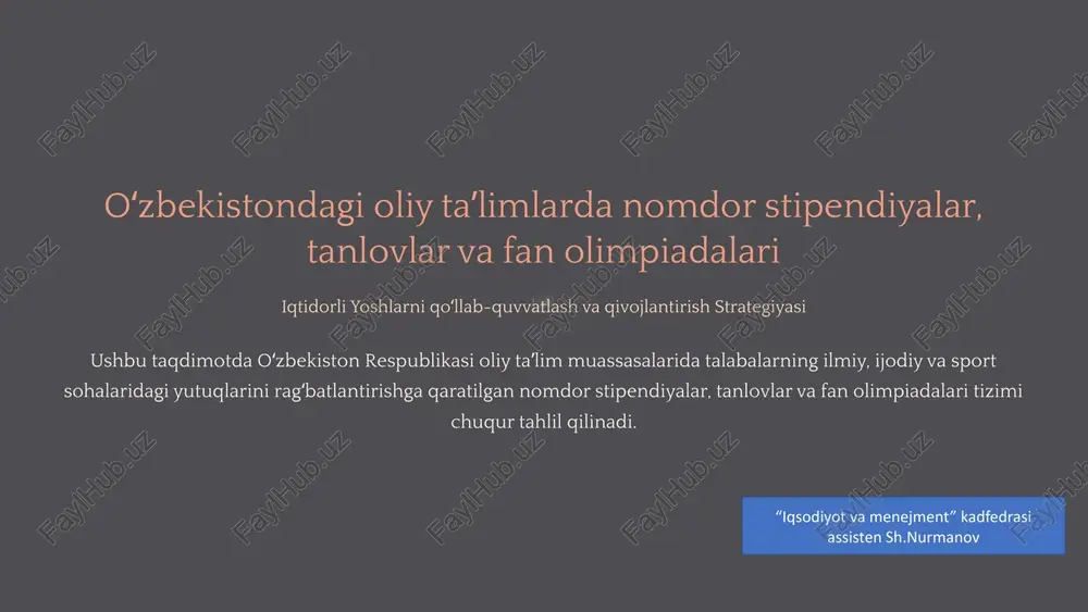 oliy ta'limdan om dor stipendiyalar — PPTX