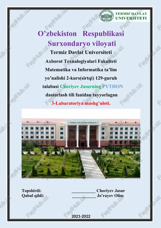 python dasturlash tili 3-labaratoriya ishi — DOCX