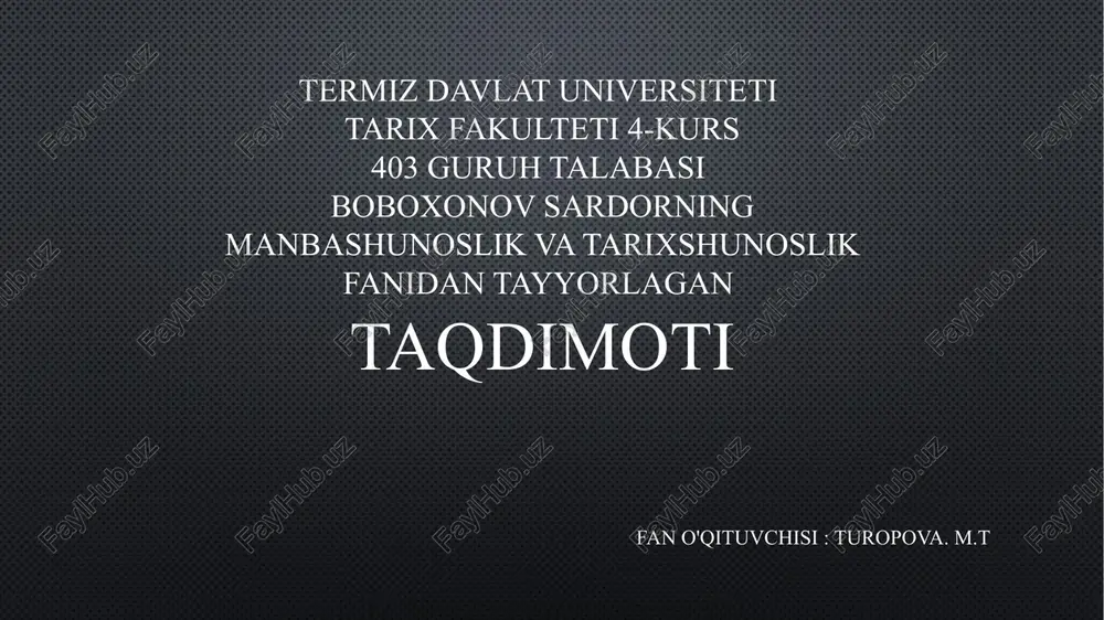 xix -xx asrning boshlarida o'rta osiyo tarixining o'rganilishi — PPTX