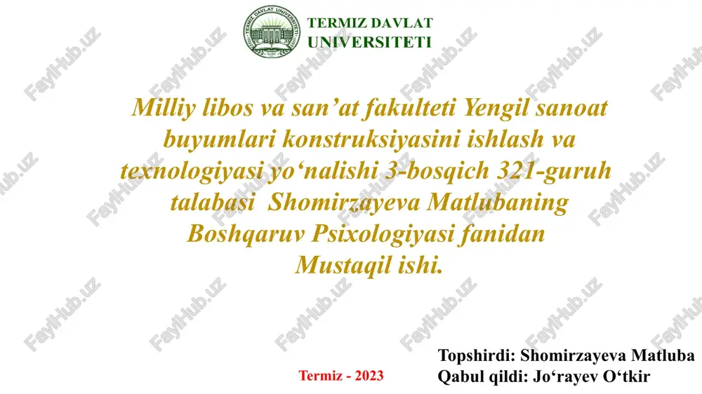 boshqaruv psixologiyasi — PPTX