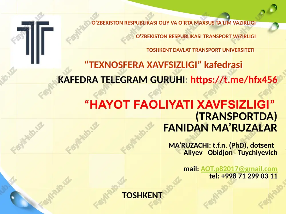 temir yo'l transportida mehnatmuhofazasi — PPTX