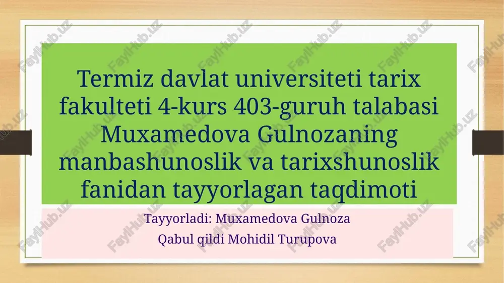 tarixshunoslik fani va uning vazifalari — PPTX