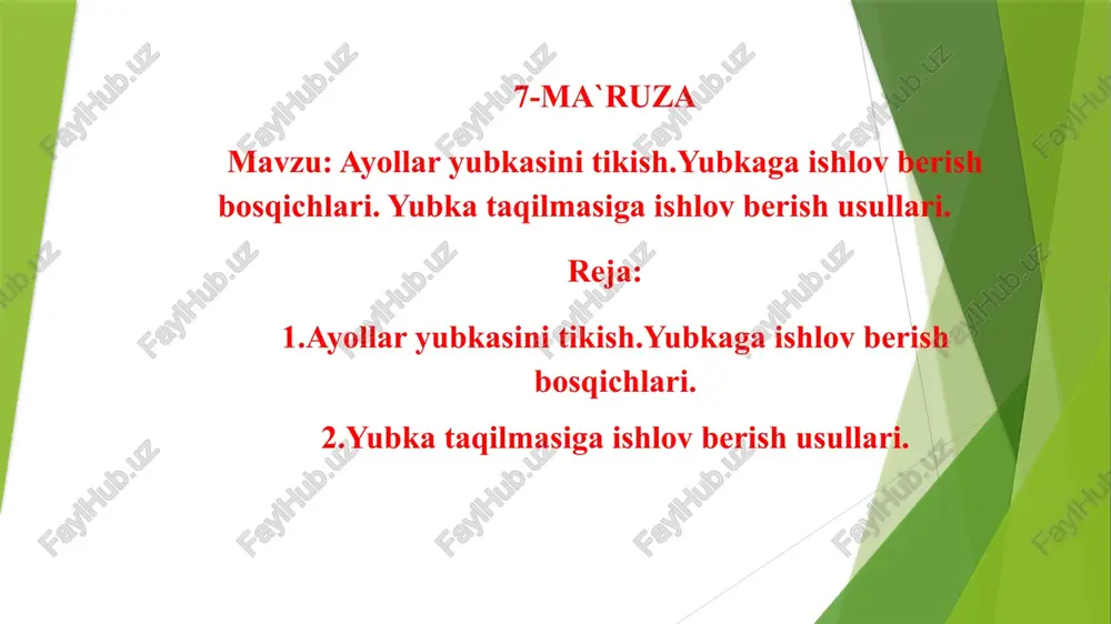 ayollarni yubkasini tikish — PPTX