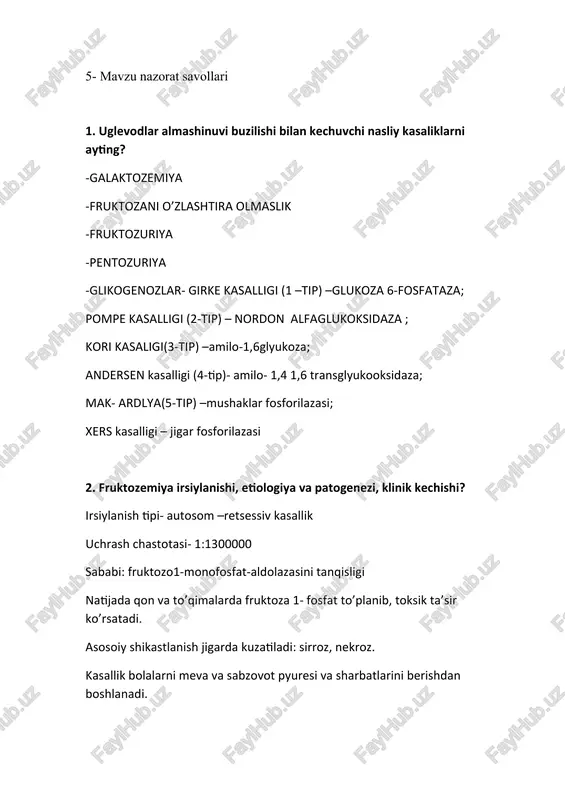 fruktozemiya kasalligi — DOC