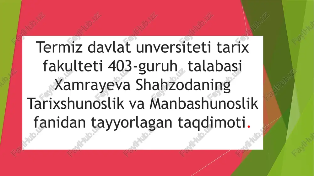 o'zbekistonda tarixshunoslik fanining alohida soha sifati — PPTX