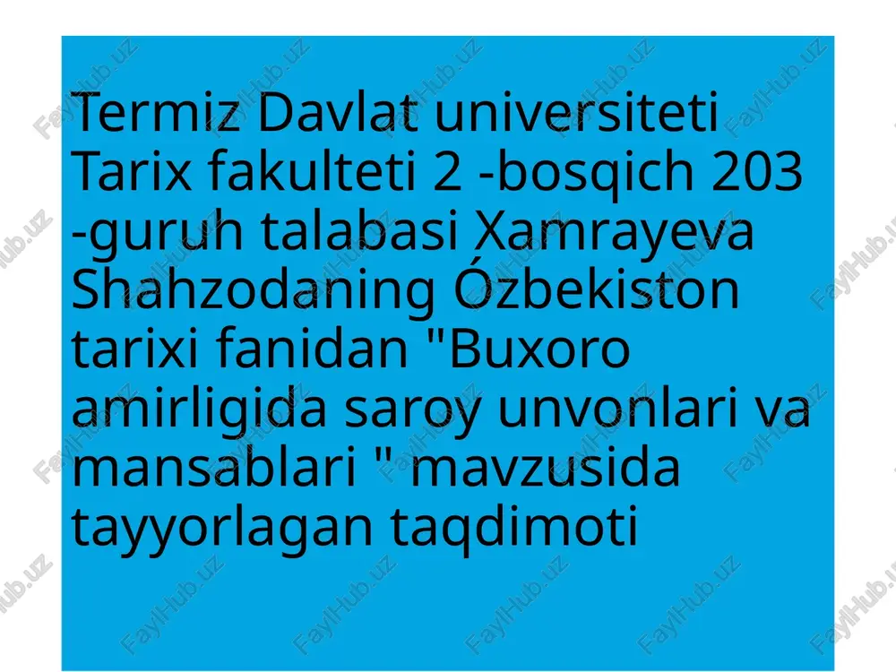 buxoro amirligida saroyun vonlari va mansablari — PPTX