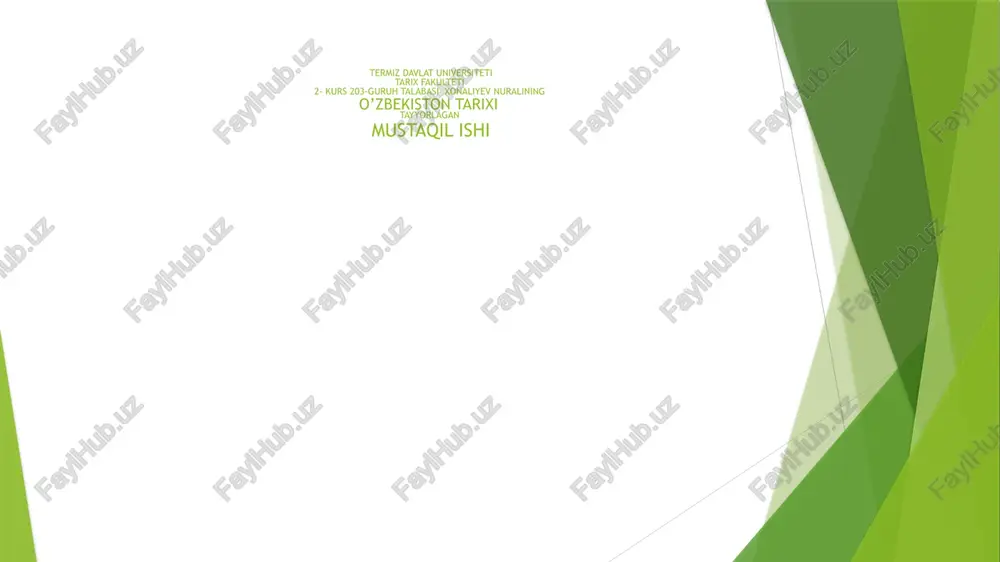 xonaliyev nuralining o'zbekiston tarixini tayyorlagan mustaqil ishi — PPTX
