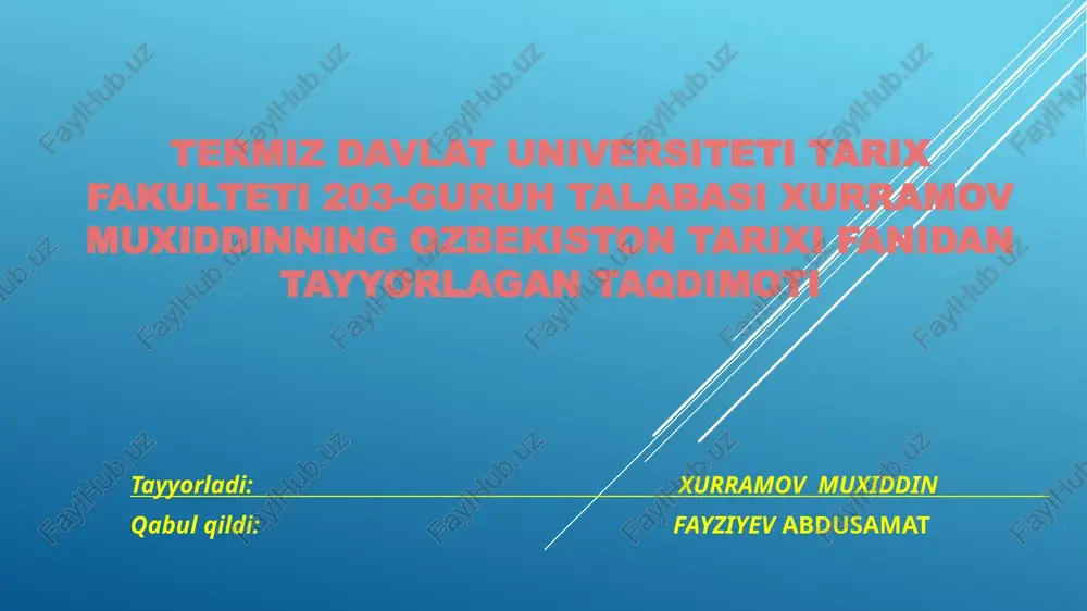 o'zbekiston tarixi fanidan tayyorlagan taqdimot — PPTX