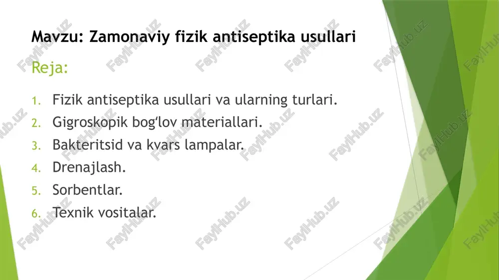 zamonaviy fizika antisepika usullari — PPTX