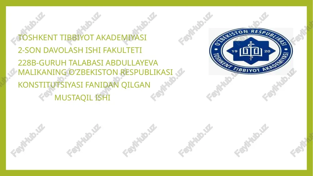 konstitutsiyada sog'liqni saqlashga oid muhim qoidalar — PPTX