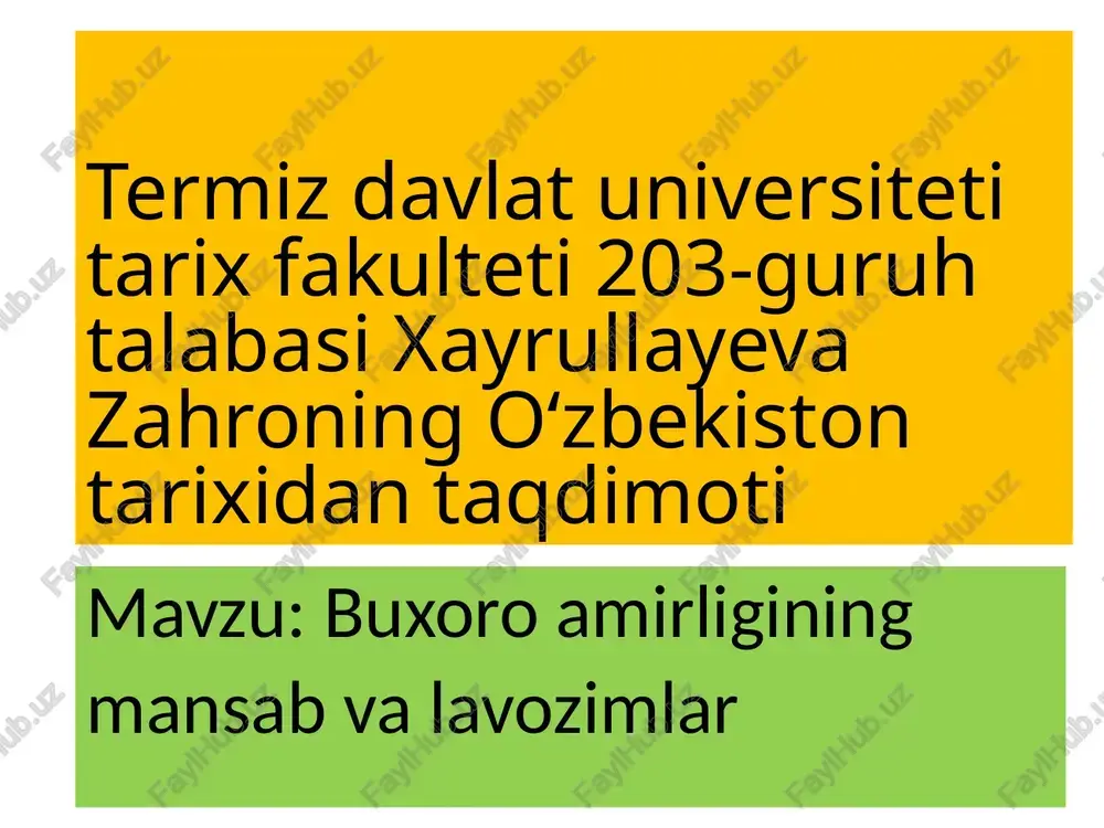 buxoro amirligining mansab va lavozimlar — PPTX
