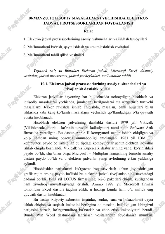 elektron jadval protsessorlari — DOCX
