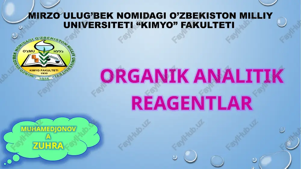 organik analitik reagentlar — PPTX