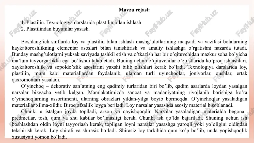 plastilin bilan ishlash — PPTX