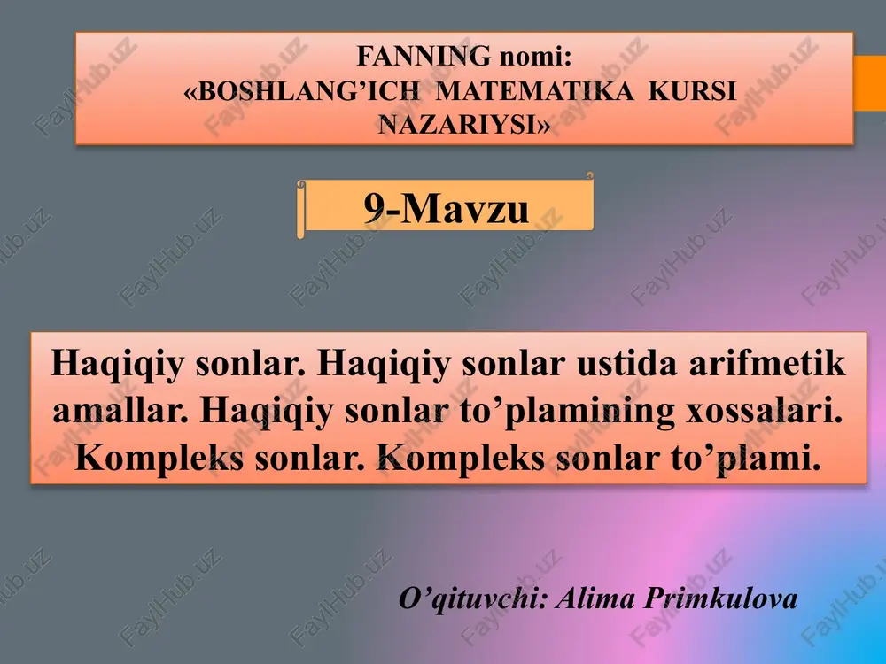 boshlang’ich matematika kursinazariysi — PPTX