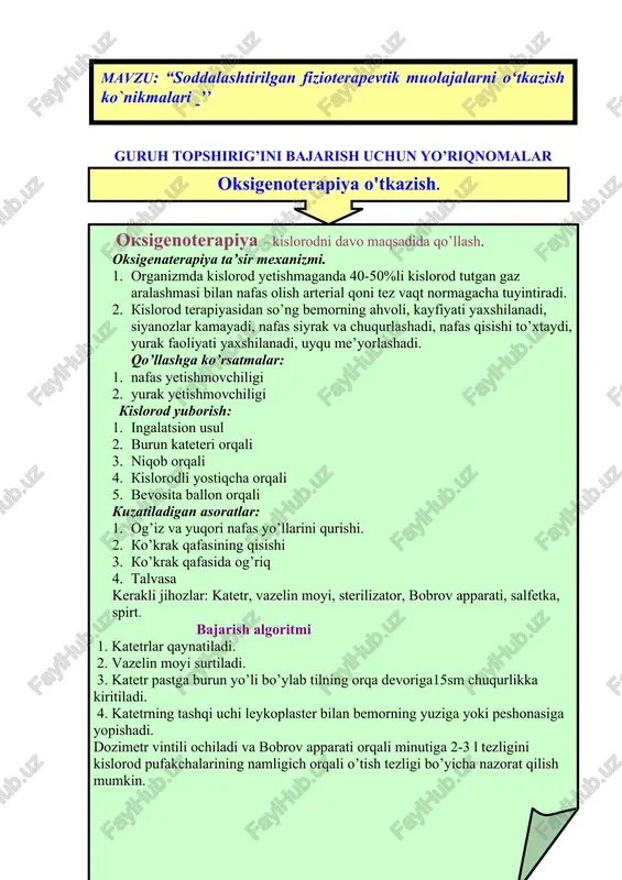 soddalashtirilgan fizioterapevtik muolajalar — DOCX