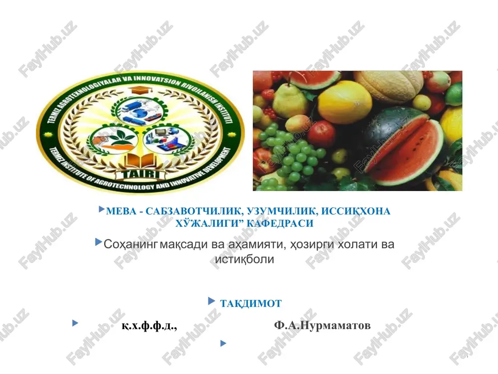 sabzavotchilik fani — PPT