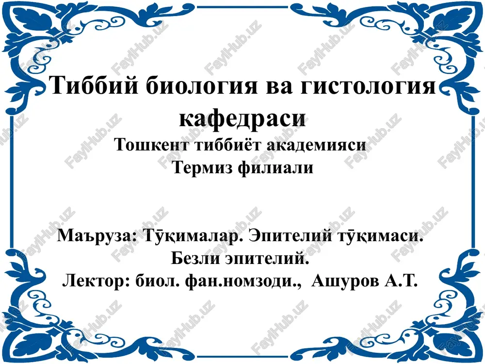 tӯqimalar. epiteliytӯqimasi — PPTX