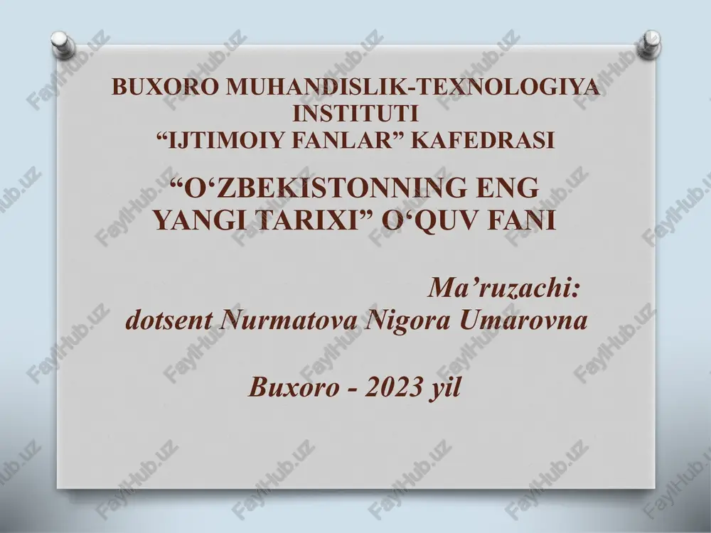 o‘zbekistonning eng yangi tarixi — PPTX