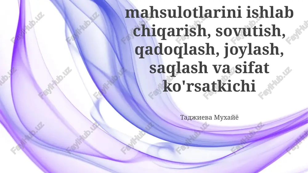 makaron mahsulotlarini ishlab chiqarish, sovutish, qadoqlash, joylash, saqlash va sifat ko'rsatkichi — PPTX