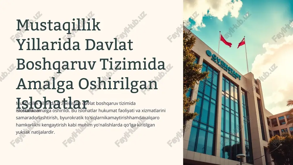 davlat boshqaruv tizimidagi islohatlarning asosiy yo'nalishlari — PPTX