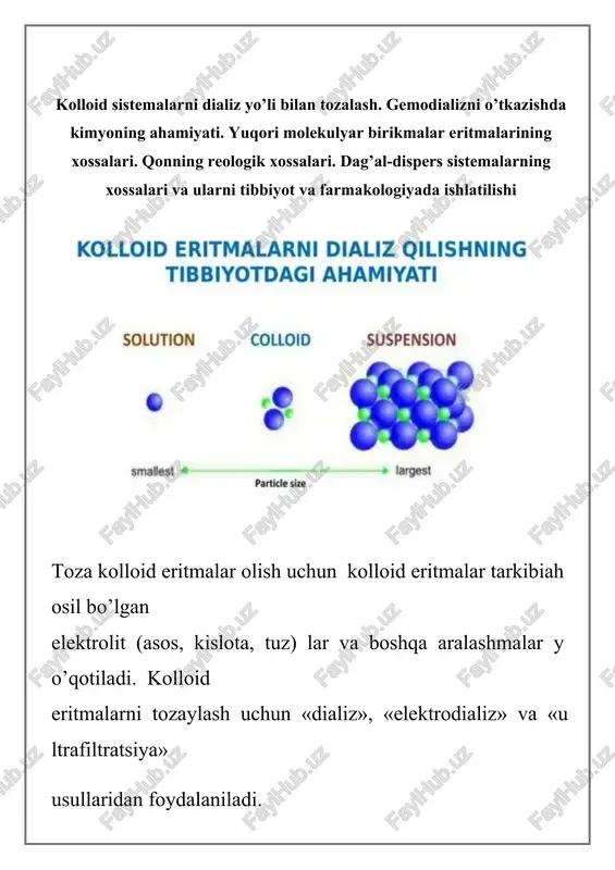 kolloid sistemalarni dializ yo’li bilan tozalash — DOCX