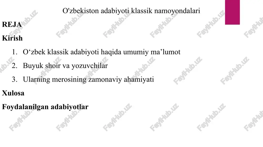 o'zbekiston adabiyoti klassik namoyondalari — PPT