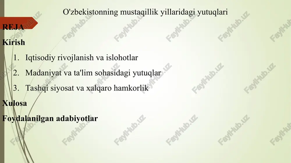 o'zbekistonning mustaqillik yillaridagi yutuqlari — PPT