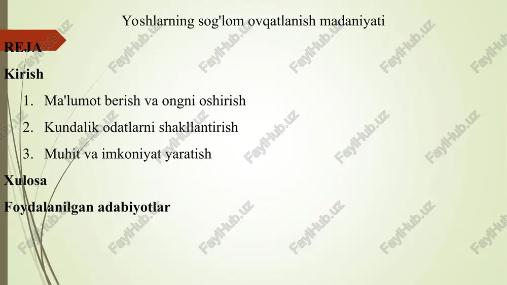 yoshlarning sog'lom ovqatlanish madaniyati — PPT
