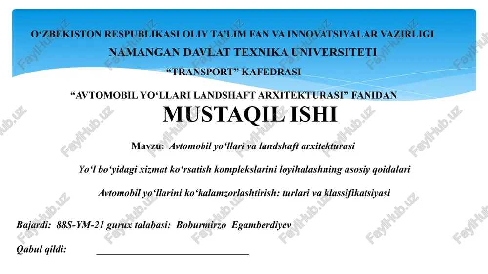 avtomobil yo‘llari va landshaft arxitekturasi — PPTX
