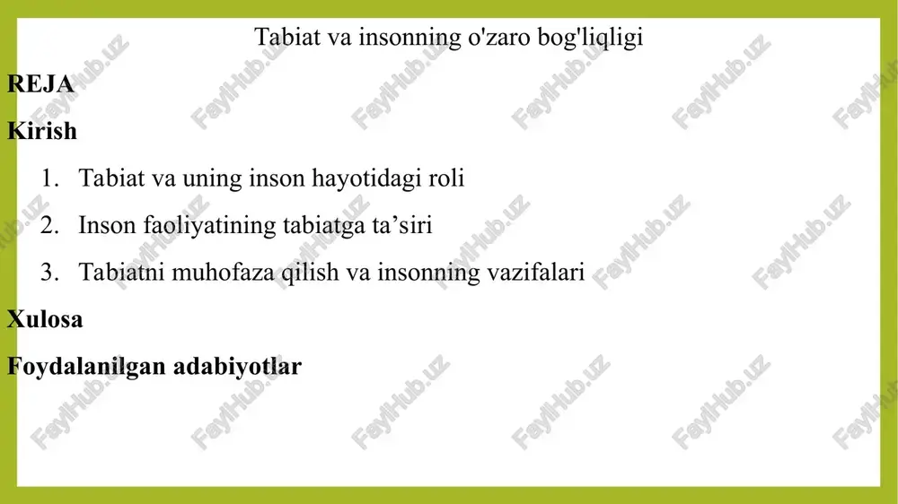 tabiat va insonning o'zaro bog'liqligi — PPT