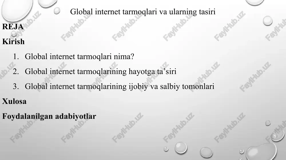 global internet tarmoqlari va ularning tasiri — PPT