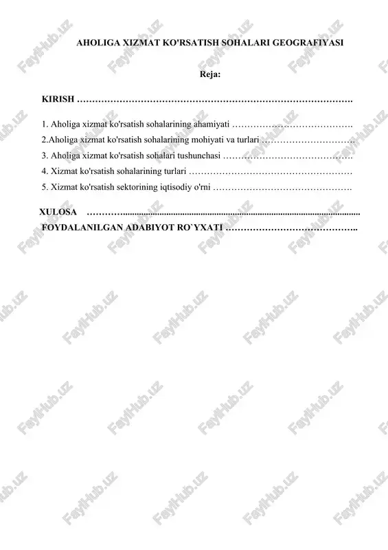 aholiga xizmat ko'rsatish sohalari geografiyasi — DOCX
