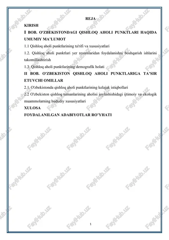 o'zbekistondagi qishloq aholi punktlari — DOC