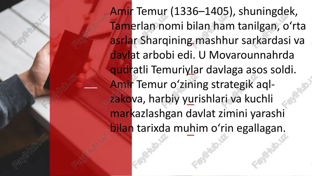 amir temurning davlat arbobi sifatidagi faoliyati — PPTX