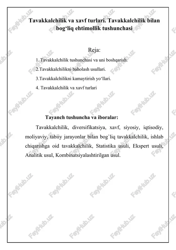 tavakkalchilik va xavf turlari — DOCX