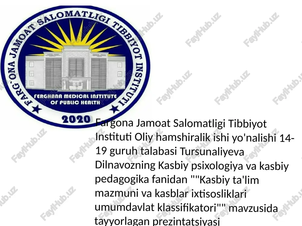 kasbiy ta'lim mazmuni va kasblar ixtisosliklari umumdavlat klassifikatori — PPTX