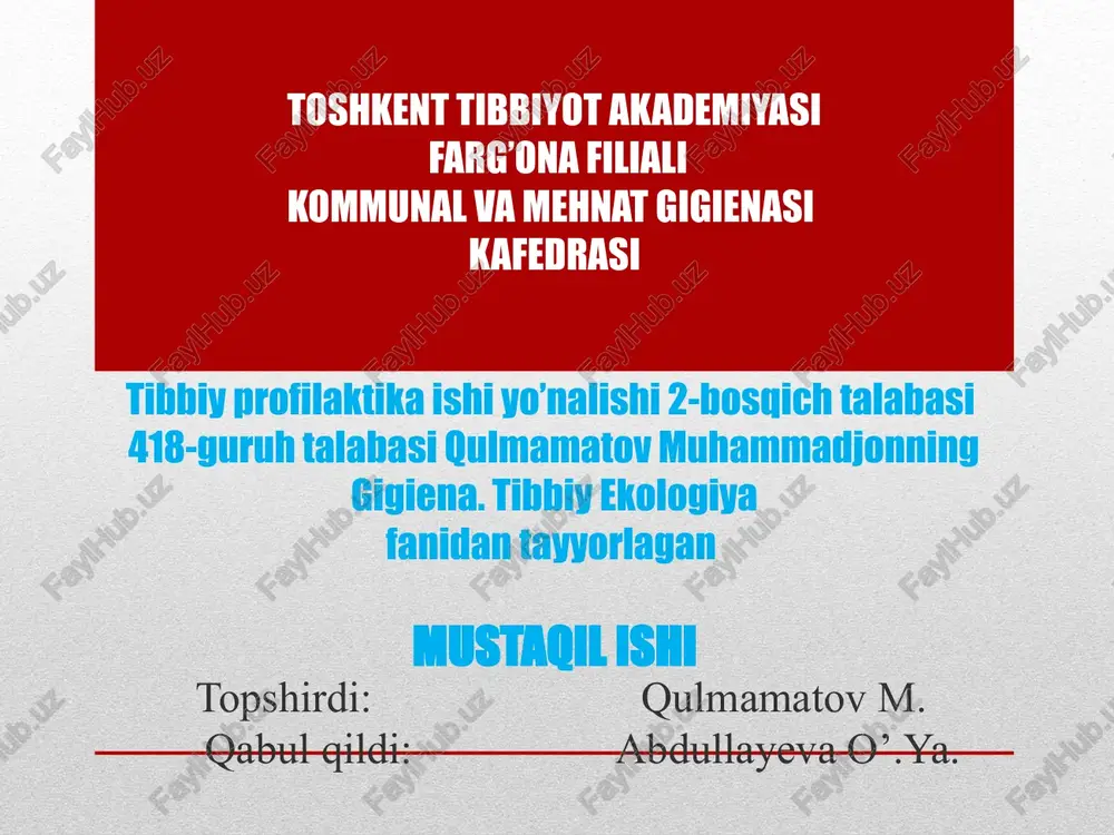 maxalliy va markazlashgan suv ta’minoti — PPT