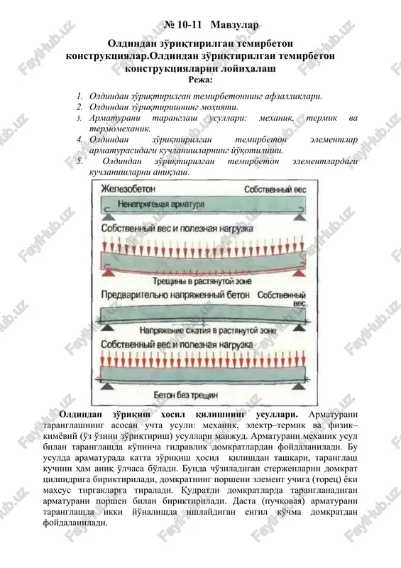 oldindan zo'riqtirilgan temirbeton konstruktsiyalar — DOCX