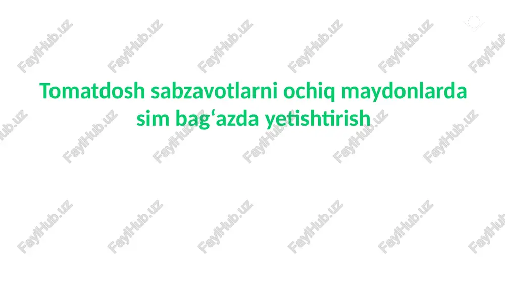 tomatdosh sabzavotlarni ochiq maydonlarda sim bag‘azda yetishtirish — PPT