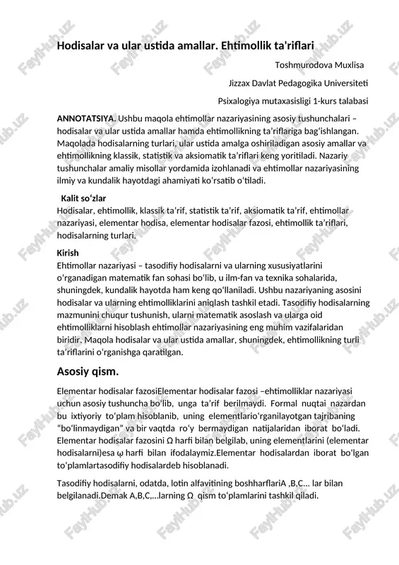 ehtimollar nazariyasi — DOCX