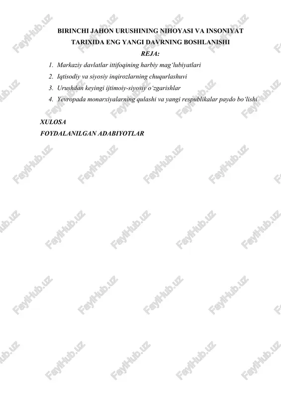 birinchi jahon urushining nihoyasi va insoniyat tarixida eng yangi davrning boshlanishi — DOCX