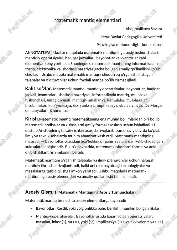 matematik mantiq elementlari — DOCX