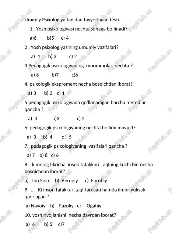 umimiy psixologiya testi — DOCX