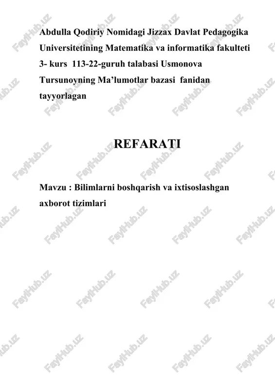 ma’lumotlar bazasi fanidan tayyorlangan referat — DOCX