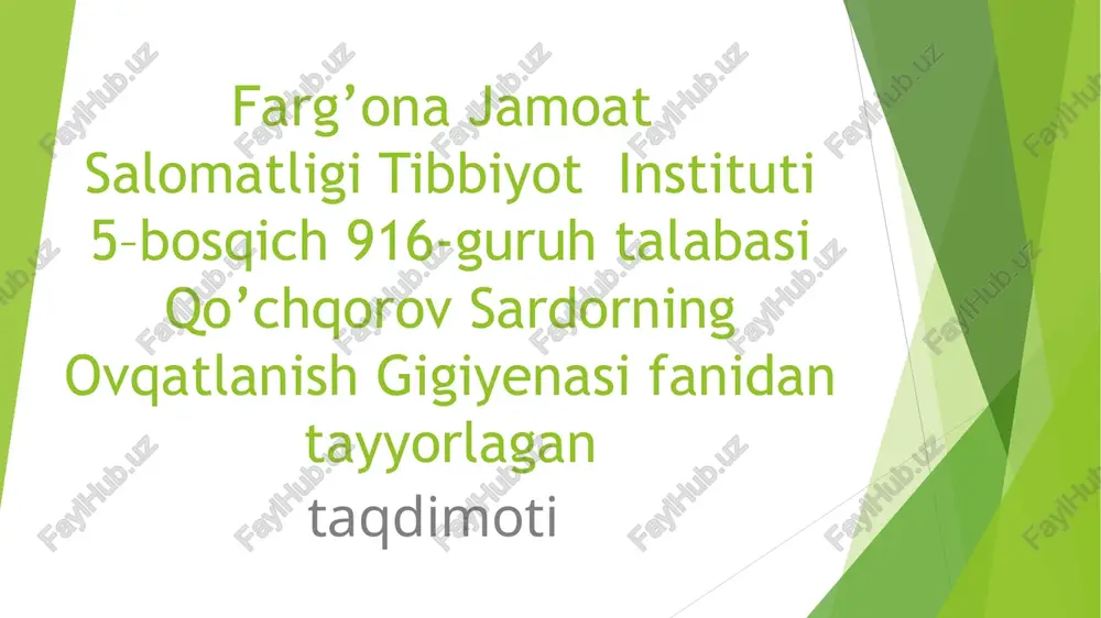 kalbasa maxsulotlarini gigienik tekshirish — PPT