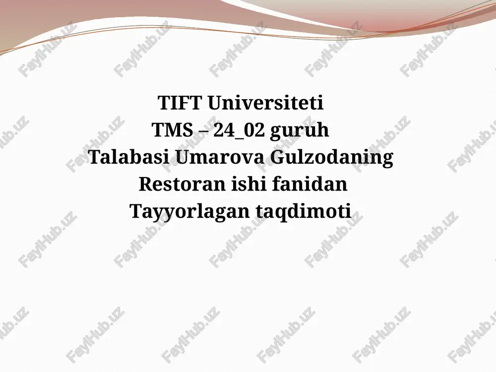 restoran xizmatlari daxavfiylik ta'limi — PPTX