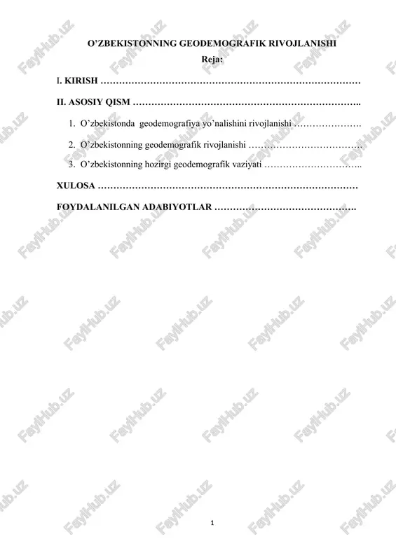 o’zbekistonning geodemografik rivojlanishi — DOCX