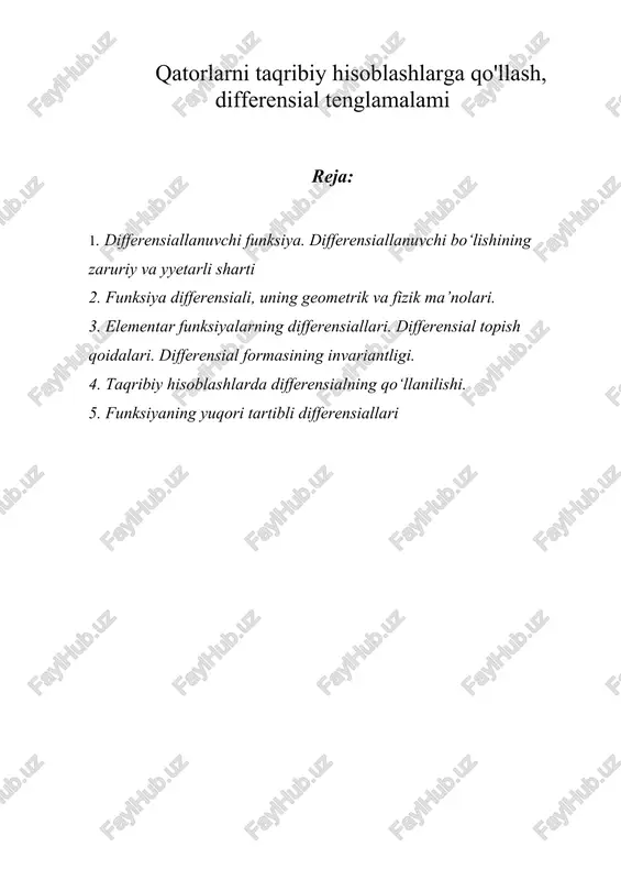 qatorlarni taqribiy hisoblashlarga qo'llash, differensial tenglamalami — DOC